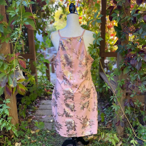 Light Pink Ardene Fit and Flare Dress with Gold Foil Rose Print Size XL - Picture 3 of 4